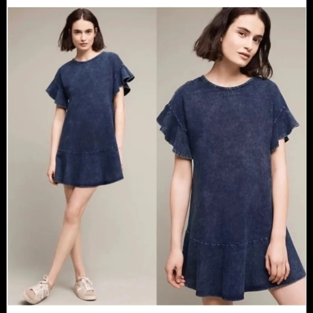 Anthropologie Ruffle Indigo Dress‎